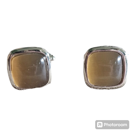 Vintage Silver Tone & Cats Eye Cuff Links - Picture 1 of 3